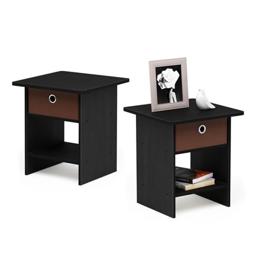 Furinno Dario End Table / Side Table / Night Stand / Bedside Table with Bin Drawer, 2-Pack, Americano/Medium Brown - color: Americano/Medium Brown, size: 2-Pack, Upper Bin