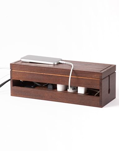 Wood Cable Management Box, Wire Organizer & Cable Hider Box with Lid, Power Strip Protector Boxs for Desk, Floor, Home, Office & Extension Leads – Decorative Cord Organizer