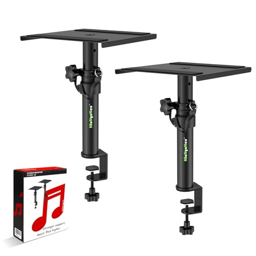 Pair of Desktop Speaker Stands 9"-14" Clamp Studio Monitor Stands | Height Adjustable, Clamp-on, Desk Mount Speaker Riser, Home Audio - size: Basic