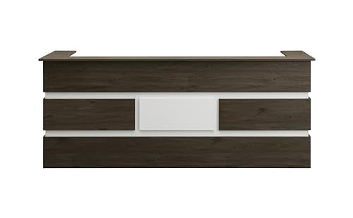 Mares 87" Wood Office Reception Desk Counter & Drawers w/Telescopic Rails & Chrome Handles | Cable Grommet Holes | Option to Add Logo | Front Table Furniture Nail Hair Beauty Salon Spa Restaurant - color: Dark Brown