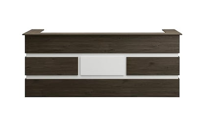 Mares 87" Wood Office Reception Desk Counter & Drawers w/Telescopic Rails & Chrome Handles | Cable Grommet Holes | Option to Add Logo | Front Table Furniture Nail Hair Beauty Salon Spa Restaurant - color: Dark Brown