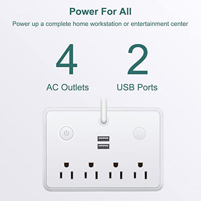 LED Desk Lamp, Power Outlet with Dimming Night Light Desk Light,Table Lamps 3 Lighting Modes Desktop Charging Extension Lead 4 AC Power Outlet and 2 USB Charging Ports for Travel Home Office