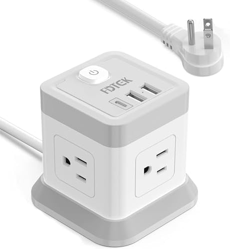 FDTEK Cube Power Strip USB C, 4 Outlets 3 USB 10 FT Extension Cord White | 10ft Long Extension Cord Cube Design Saves Space Overload Protection for Home Office Desk & Travel Use ETL Listed - color: White, size: 10FT