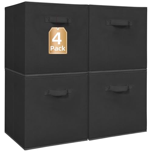 STORAGE MANIAC Storage Cubes, 13 Inch Collapsible Storage Bins with Handles, 4 Pack Fabric Foldable Bins for Organization, Durable Storage Bins for Closet, Shelves, Offices, 4-Pack Black - color: Black-4 Pack, size: 13 INCH