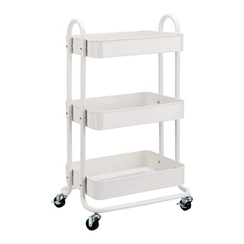 Amazon Basics 3-Tier Rolling Utility Cart, Storage Organizer, Lockable Wheels, Multifunctional Storage, Portable Mobile Shelving Unit, White - color: White