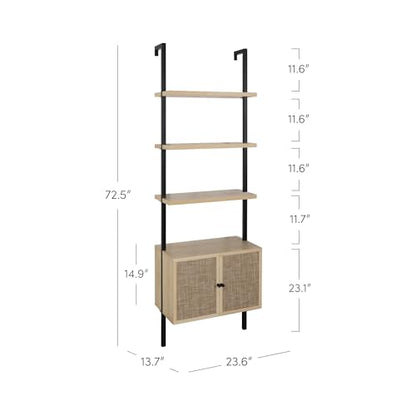 Nathan James Theo Industrial Open Shelf Bookcase with Accent Rattan Drawers Light Oak Wood, Matte Black Frame, Set of 3 - color: Theo Light Oak/Black, size: Set of 3