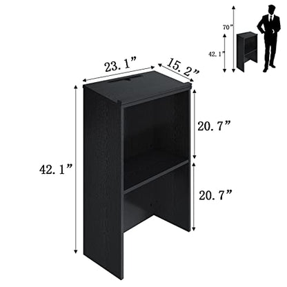 Podium Stand,Wooden Speaking Lectern,Lectern Podium for Classroom,Churches,Auditorium,Meeting Room,Reception Desk of Podium with Adjustable Shelf(Black) - color: Black