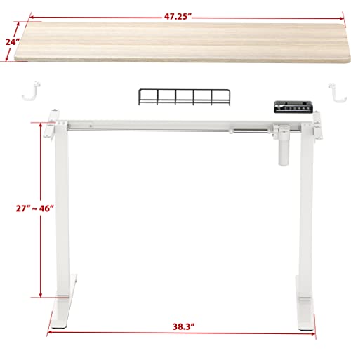 SHW 48-Inch Electric Height Adjustable Sit to Stand Desk, Maple | with Hanging Hooks and Cable Management, White Frame and Maple Top - color: Maple, size: 48-Inch