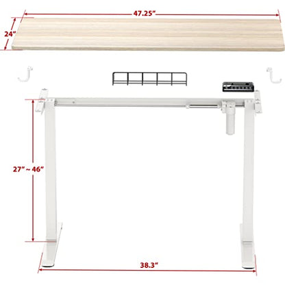 SHW 48-Inch Electric Height Adjustable Sit to Stand Desk, Maple | with Hanging Hooks and Cable Management, White Frame and Maple Top - color: Maple, size: 48-Inch