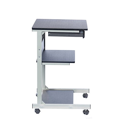 Techni Mobili Rolling Laptop Cart w/ Storage & Printer Shelf,Graphite Black | Rolling laptop cart with storage shelf, printer platform, locking wheels, portable workstation, laptop stand, or mobile desk