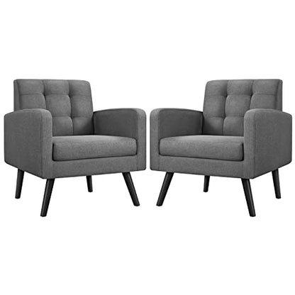 Yaheetech Mid Century Accent Chairs Set of 2 Living Room Chairs Dark Gray | Linen-Like Upholstered Sillones Para Sala, Modern Reading Nook Chairs, Button Tufted Back, Rubberwood Legs, Bedroom Office - color: Dark Gray, size: set of 2