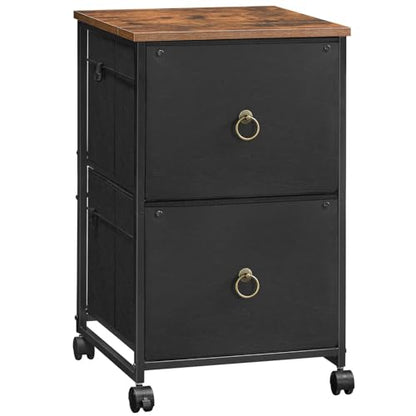 HOOBRO 2 Drawer Mobile File Cabinet, Rolling Printer Stand, Vertical Filing Cabinet, Office Drawers, Filing Cart for Home Office, A4/Letter Size, Nonwovens Drawer, Black and Rustic Brown BFK20WJ01 - color: Black + Rustic Brown
