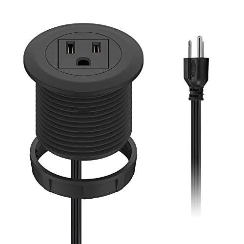 Mini Desktop Power Hub Grommet Socket, Flush-Mount Desk Outlet Build-in 1 US Standard Outlet with 6.56 FT Extension Power Cord, Recessed Power Strip Socket for Desk Nightstand Cabinet Counter - color: Black-6.56ft