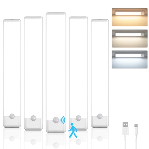 5-Pack Motion Sensor Under Cabinet Light, 3 Color Temperature Dimmable Rechargeable Magnetic Closet Light 7.9 inch Wireless Under Counter Light - color: White, size: 7.9 inch