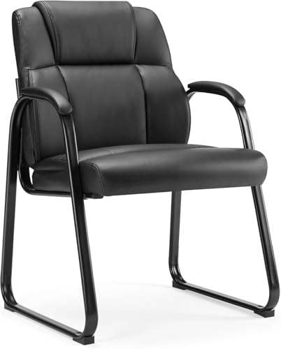 DUMOS Leather Guest Chairs Set of 2,Waiting Room Chair with Sled Base Padded Arm Rest for Meeting Conference Office Home - size: Set of 2