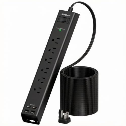 Power Strip Surge Protector with 6 AC Outlets 4 USB Ports (2 USB-C), | Flat Plug Extension Cord 5ft, Multi Outlet Extender, Wall Mount Desk Charging Station for Home Office Dorm Essentials - color: Black & Black, size: 5 FT