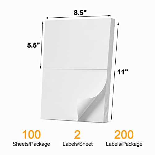 Address Labels, 2 UP Shipping Stickers for Laser & Inkjet Printers,8.5" x 5.5" Shipping Mailing Labels, 2 per Page Shipping Labels, 5 1/2 x 8 1/2 Half Sheet Labels, 200 Labels - color: 2 Up - 200 Labels