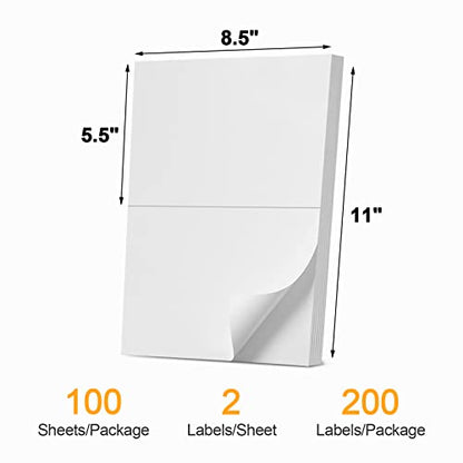 Address Labels, 2 UP Shipping Stickers for Laser & Inkjet Printers,8.5" x 5.5" Shipping Mailing Labels, 2 per Page Shipping Labels, 5 1/2 x 8 1/2 Half Sheet Labels, 200 Labels - color: 2 Up - 200 Labels