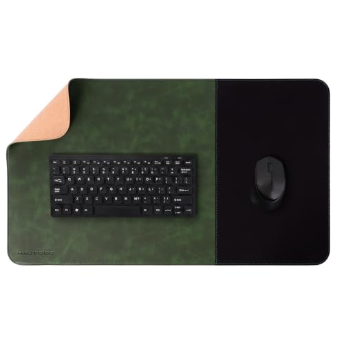 HAUTOCO Cork Desk Mat 23.6''x13.7'', Distressed PU Leather & Cloth Desk Pad - color: Dark Green, size: 23.6" x 13.7"