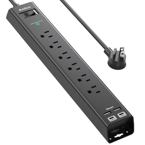 Power Strip Surge Protector with 6 AC Outlets and 4 USB Ports (2 USB-C) | Right Angle Flat Plug Extension Cord 6ft, Wall Mount Desk Charging Station for Home Office Dorm Essentials - color: Black & Black(Round Cord), size: 6 FT