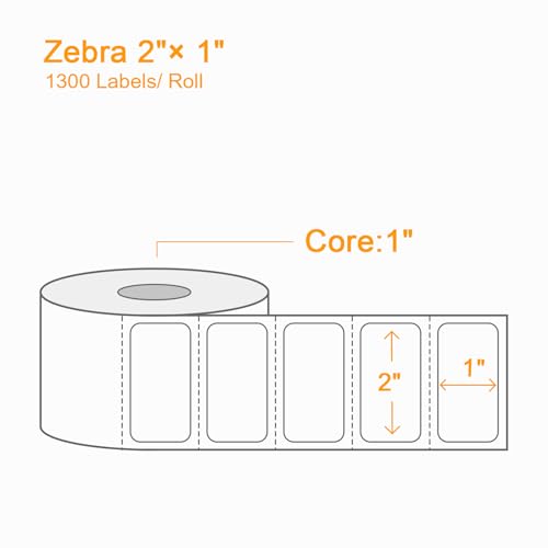 【15600 Labels/12 Rolls】 3-Proof 1" Core Labelebal 2" x 1" Direct Thermal Label (51mm x 25mm) Multipurpose Shipping Address Barcodes Labels Compatible for Zebra & Rollo Desktop Label Printer - color: Zb-2"x 1" - 12 Rolls(15600 Labels)