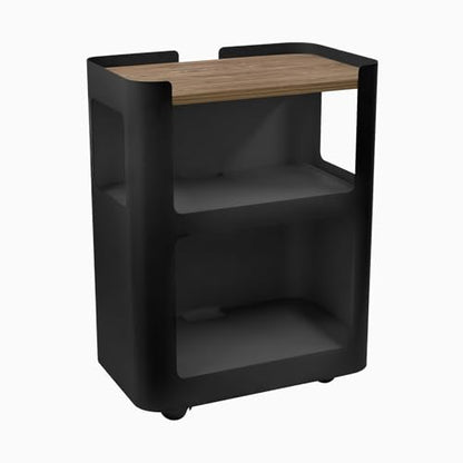 Desky Open Mobile Pedestal - Black Frame/Natural Walnut Top. Compact Office Drawer Cabinet on Wheels - color: Natural Walnut / Black, size: Black