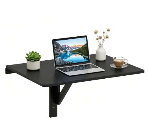 ERGOMASTER Wall Mounted Folding Desk, 31.5" Fold Down Drop Leaf Floating Murphy Desk, Space Saving Wall Table for Laundry, Home, Office & Kitchen (Black) - color: Black