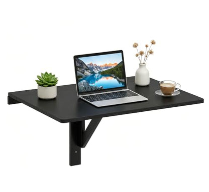 ERGOMASTER Wall Mounted Folding Desk, 31.5" Fold Down Drop Leaf Floating Murphy Desk, Space Saving Wall Table for Laundry, Home, Office & Kitchen (Black) - color: Black
