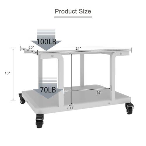 Natwind 2 Tier Laser Printer Stand,24''x20'' Under Desk Printer Cart, White - color: White