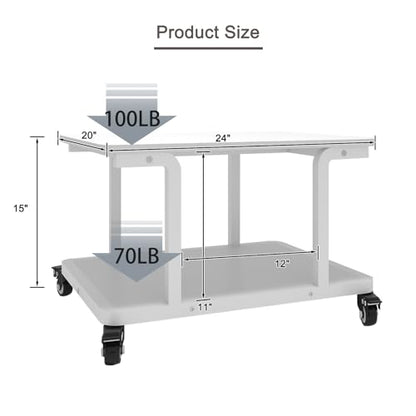 Natwind 2 Tier Laser Printer Stand,24''x20'' Under Desk Printer Cart, White - color: White