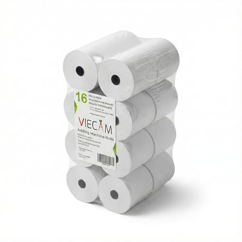 2 1/4" x 150' White Adding Machine Paper Rolls – One Ply Register/Calculator/10-Key Paper for Printing Calculators and Registers – 16 Rolls