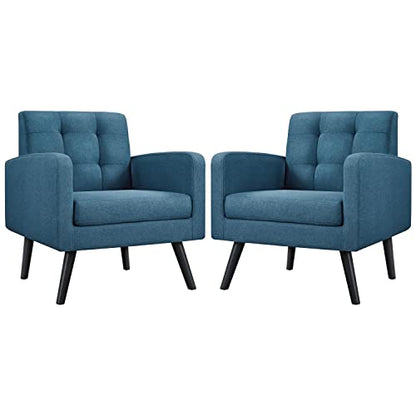 Yaheetech Mid Century Accent Chairs Set of 2 Living Room Chairs Navy Blue | Linen-Like Upholstered Sillones Para Sala, Modern Reading Nook Chairs, Button Tufted Back, Rubberwood Legs, Bedroom Office - color: Navy Blue, size: set of 2