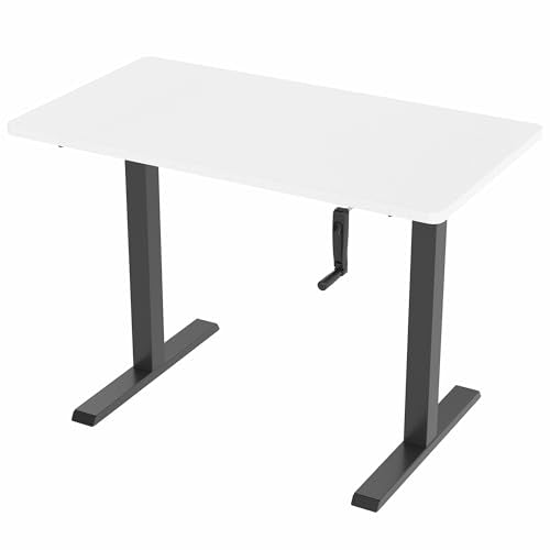 VIVO Manual Height Adjustable 43 x 24 inch Stand Up Desk, White Solid One-Piece Table Top, Black Frame, Standing Workstation with Foldable Handle, DESK-KIT-MB4W - color: White Top / Black Frame, size: 43" x 24"