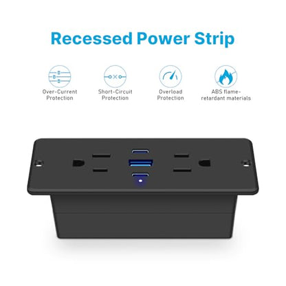 CCCEI Recessed Power Strip with Outlet and 65W USB C Ports, Furniture Flush Mount Power Strip, Small Desk Hidden Outlet for Conference Table, Nightstand, Black, 6FT. - size: 6FT, style: 65W_USB-C