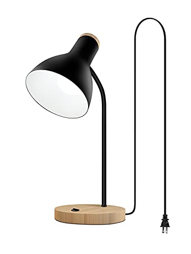 LALISU Metal Desk Lamp Table Lamp Reading Lights Arc Desk Lamps Wood Base - color: Wood Base+Black