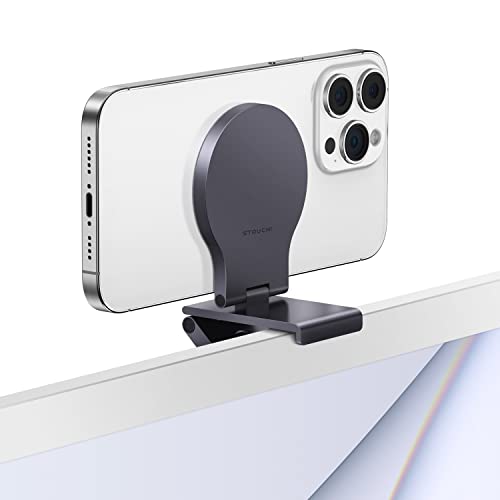 Stouchi Mag-Safe Continuity Camera Mount for Desktop Monitor | Adjustable Aluminum iPhone Webcam Mount for iMac, Apple TV 4K & Mac Displays | Compatible with 1/4" Tripod Screw - color: Grey