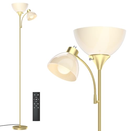 GERGO Torchiere Floor Lamp with Remote Control and Adjustable Reading Light - color: Golden