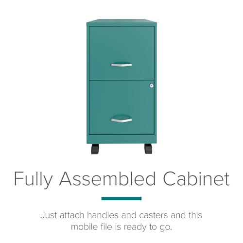 Hirsh Industries Space Solutions 2 Drawer Metal Mobile File Cabinet with Lock, Letter Size, Teal, Fully Assembled