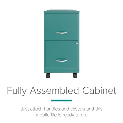 Hirsh Industries Space Solutions 2 Drawer Metal Mobile File Cabinet with Lock, Letter Size, Teal, Fully Assembled