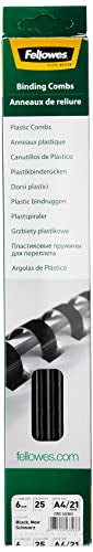Fellowes A4 6 mm Plastic Binding Combs for Comb Binding Machine, Binds 2 to 20 Pages, Black, Pack of 26 - color: Black, size: 6mm