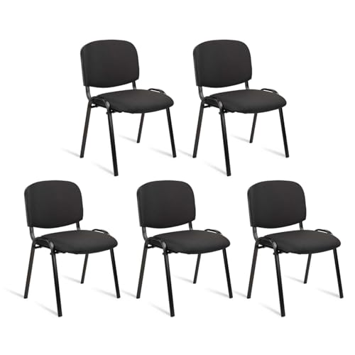 CLATINA Stacking Guest Chairs Set of 5, Waiting Room Chairs no Wheels, Fabric Chair Metal Frame with Lumbar Support and Thickened Seat Cushion for Conference Room, Office, Break Room, Meeting, Black - color: Black-fabric, size: 5 Pack