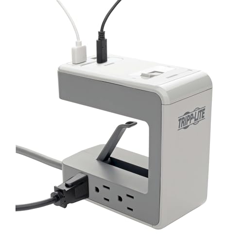 Tripp Lite 6 Outlet Desk Clamp Surge Protector Power Strip, USB Charging Ports USB-A & USB-C, 8 ft. Cord, 1080 Joules, Light Gray, Lifetime Limited Warranty & $50, 000 Insurance (TLP648USBC) - style: U-Mount