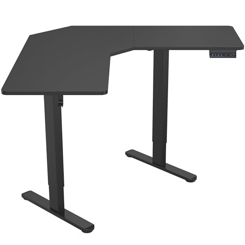 Mount-It! Electric L-Shaped Standing Desk, Dual Motor Height Adjustable Corner Sit-Stand Workstation for Small Spaces, Digital LED Control Panel with 3 Memory Presets, 176 lb Capacity, Black