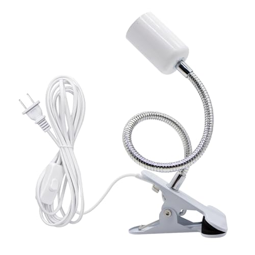 Clip Lamp Holder Adjustable Light Bulb Stand Clamp Lights Flexible Clamp Lamp E26/E27 Neck Clip Lighting Fixture Desk Lamp Holder with On/Off Switch Study Reading Lamp (No Bulb) - color: White, size: 1PC