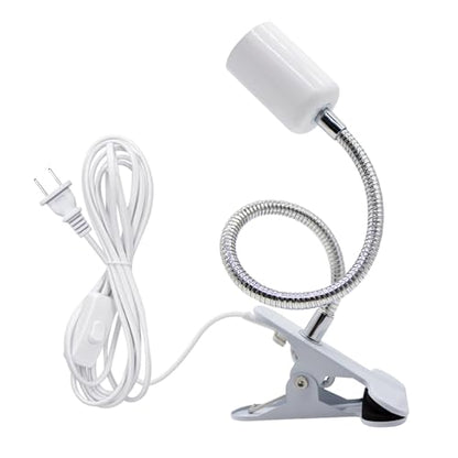 Clip Lamp Holder Adjustable Light Bulb Stand Clamp Lights Flexible Clamp Lamp E26/E27 Neck Clip Lighting Fixture Desk Lamp Holder with On/Off Switch Study Reading Lamp (No Bulb) - color: White, size: 1PC