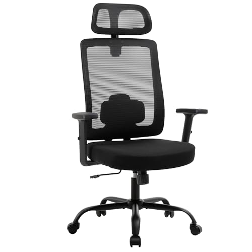 Office Chair with Mesh High Back, Ergonomic Office Desk Chair with Adjustable Lumbar Support, Rolling Work Chairs with Wheels and 3D Headrest, Black - color: Black