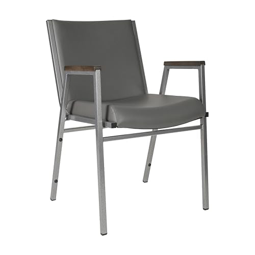 Flash Furniture Hercules Vinyl Stack Chair with Arms, Gray - color: Gray Vinyl, size: Set of 1