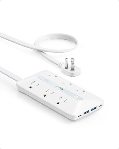 Anker Power Strip with 300J Surge Protector, 5ft Outlet Extender, 20W, 6AC | Flat Plug Extension Cord with Multiple Outlets, 2 USB C, 2 USB A, Dorm Room Essentials, Home Office, TUV Listed - color: White, size: 5FT