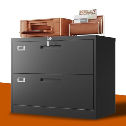 BYNSOE 2 Drawer Lateral File Cabinet Metal Filing Cabinet with Lock Office Home Steel Lateral File Cabinet for A4 Legal/Letter Size Lockable Wide Metal Cabinet,Assembly Required(2 Drawer, Black) - color: Black, size: 2 Drawers