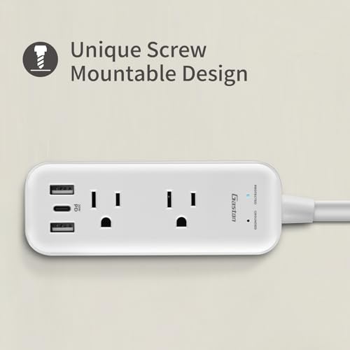 Gaston Surge Protector Power Strip - 10 Ft Plug Extension Cord, 4 Widely Outlets, 3 USB Ports(1 USB C), 2 Side Outlet Extender for Home Office, White, ETL